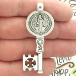 Key St Benedict Medal Pendant in Silver Pewter Large