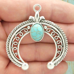 Silver Crescent Bali Turquoise Pendant in Antique Pewter