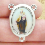 Our Lady of Mt Carmel Rosary Centerpiece Silver Pewter