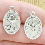 First Holy Communion Charm with Holy Spirit in Silver Pewter