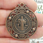 Ornate St Benedict Medal Copper Pewter Large