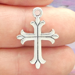 Simple Orthodox Cross Charms Wholesale in Antique Silver Pewter