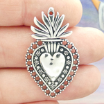 Sacred Heart Pendants Wholesale in Silver Pewter with Bead Accents