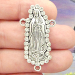 Our Lady of Guadalupe Rosary Centerpiece in Silver Pewter with Crystal Large