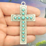 Southwest Turquoise Cross Pendants Wholesale in Silver Pewter
