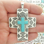Southwest Turquoise Cross Pendants Wholesale in Silver Pewter
