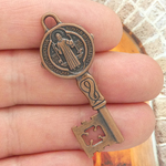St Benedict Medal Key Pendant in Copper Pewter Medium