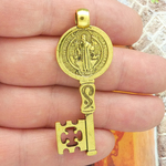 St Benedict Key Medal Pendant in Gold Pewter Large