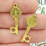 St Benedict Key Medals for Jewelry Making in Gold Pewter Small