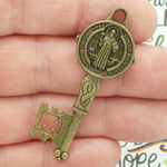 St Benedict Medal Key Pendant in Bronze Pewter Medium