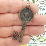 St Benedict Key Medal Pendant in Copper Pewter Large