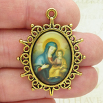Virgin Mary and Baby Jesus Pendants Bulk in Gold Pewter 