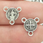 Silver St Benedict Rosary Center Wholesale Pewter Tiny