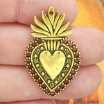 Sacred Heart Pendants Wholesale in Gold Pewter with Bead Accents