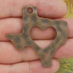 Hammered Texas Charms Wholesale with Open Heart in Copper Pewter