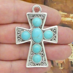 Southwest Turquoise Cross Pendant Wholesale in Silver Pewter