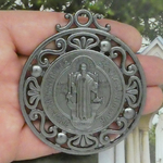 Ornate St Benedict Medal Door Ornament Gunmetal Pewter Large