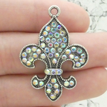 Fleur De Lis Charms for Jewelry Silver Pewter with AB Crystals
