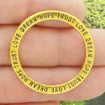  Love, Dream, Hope, Trust Affirmation Circle Charm in Gold Pewter