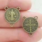 St Benedict Medal Rosary Center in Antique Bronze Pewter