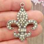 Fleur de Lis Charms Bulk in Silver Pewter with AB Crystals