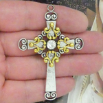 Two Tone Cross Pendants Bulk with Crystal in Pewter