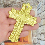 Ornate Cross Pendant Gold Pewter Extra Large