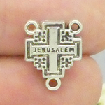 Jerusalem Cross Rosary Centers in Silver Pewter