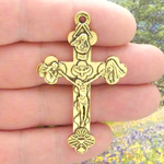 Holy Trinity Crucifix Pendant in Gold Pewter