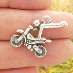 Motocross Dirt Bike Charm in Silver Pewter