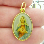 Immaculate Heart of Mary Medal Pendant in Gold Pewter