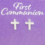 Tiny Silver Cross Earrings for First Communion