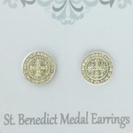 St Benedict Medal Earrings in Silver Pewter