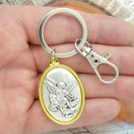 St Michael Keychain with Clip in Silver and Gold