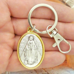 Our Lady of Grace Keychain with Clip in Silver and Gold