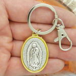 Our Lady of Guadalupe Keychain with Clip in Silver and Gold
