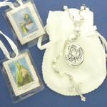 First Holy Communion Rosary Gift Set in White Felt Pouch Girls