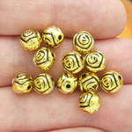 Gold Rose Shaped Beads in Pewter 12 Pieces Per Package Round 7-mm