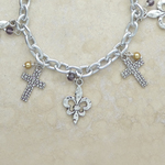 Cross Fleur de Lis Charm Bracelet
