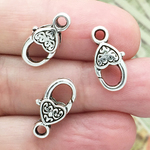 Heart Lobster Clasp in Silver Pewter Small