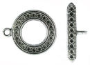 Large Round Toggle Clasp in Antique Silver Pewter with Ornate Design