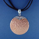Round 45-mm Engravable Hammered Copper Fashion Pendant with Bali Style Silver Tone Accent